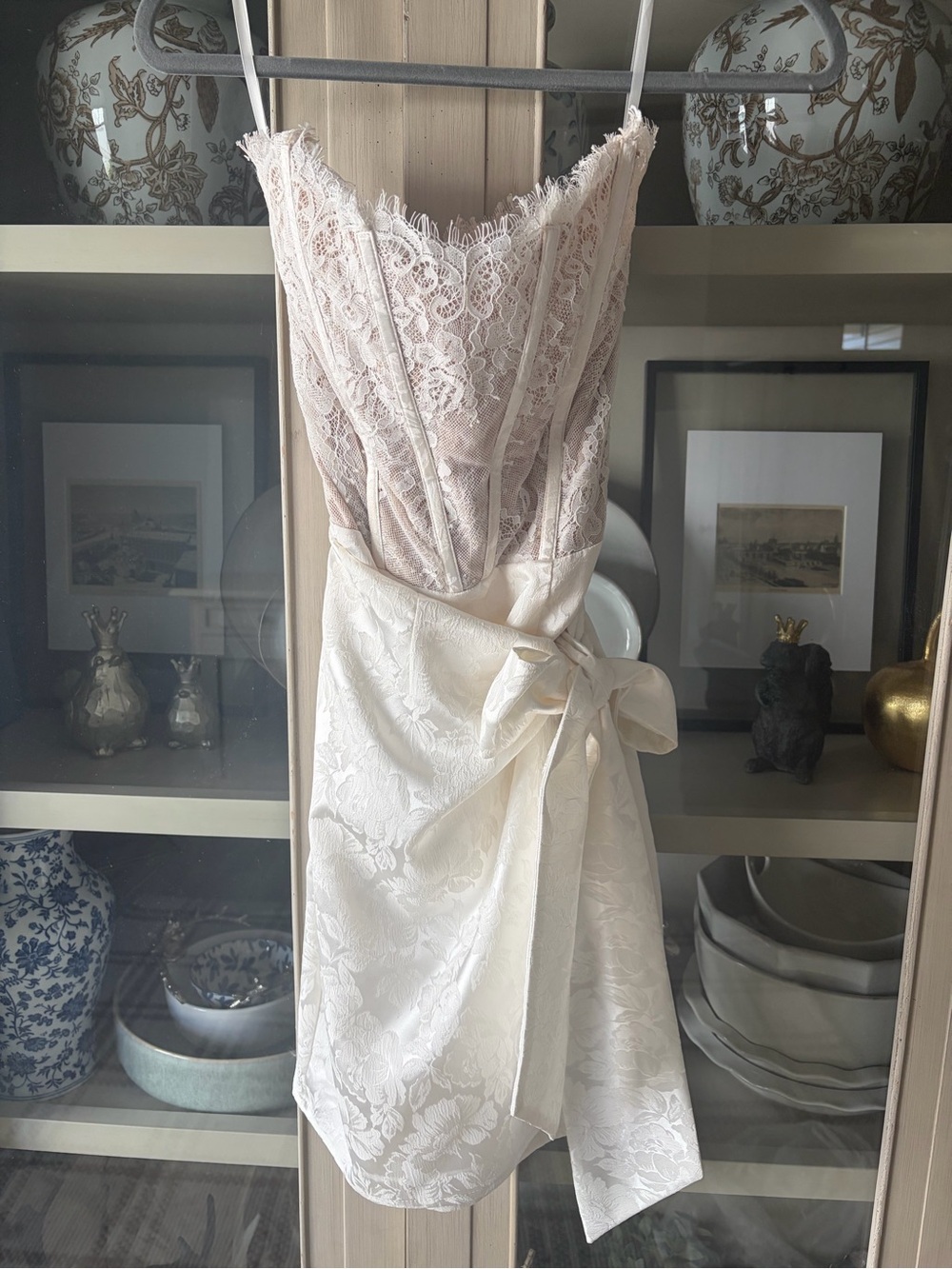 V. Chapman Lace Bodice with Ivory Satin Wrap Mini Dress
